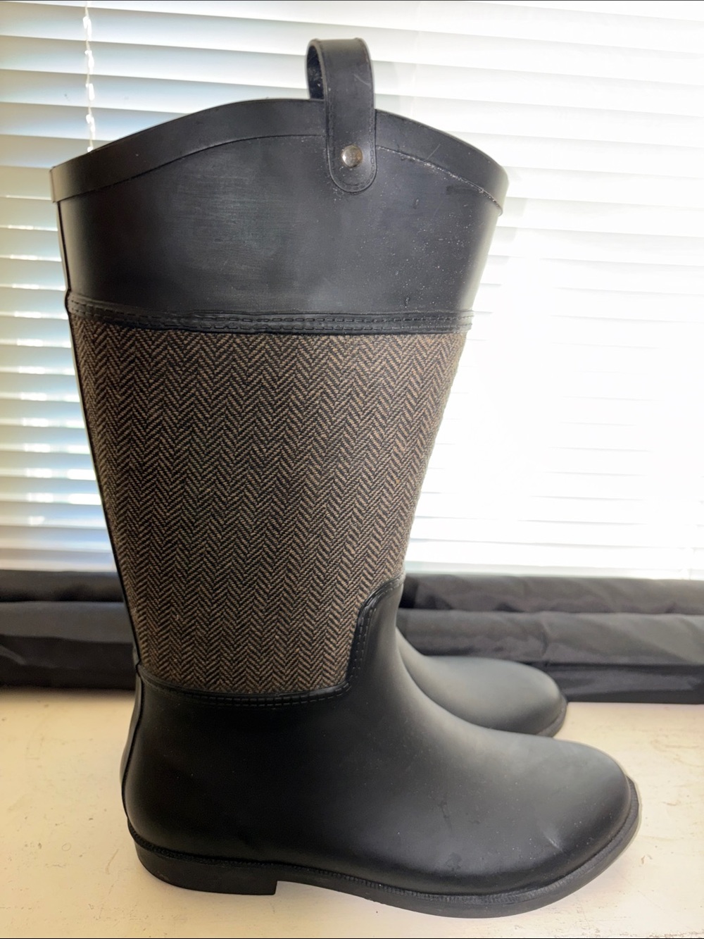 Women’s  Black and Brown Herringbone Rain Boots